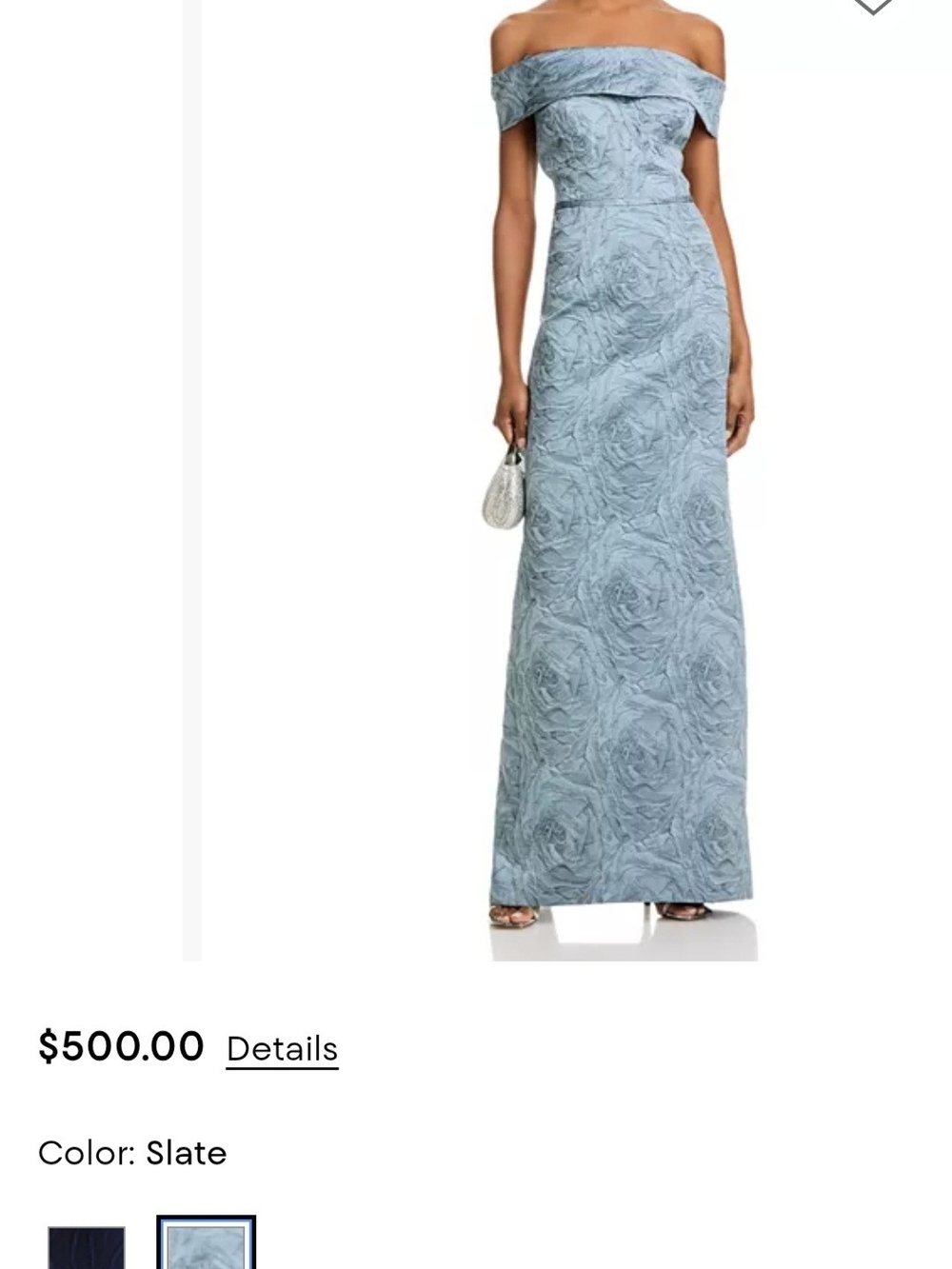 Off-the-Shoulder Slate Textured Floral Gown